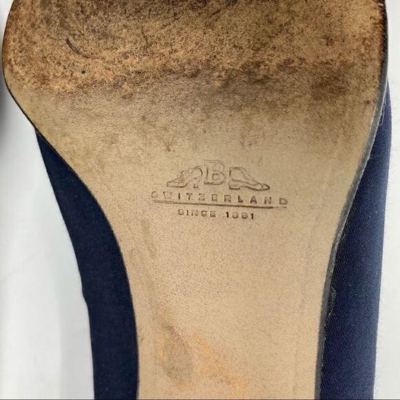 Sold! Bally Sz 7 Blue Pandar Gold Accents Career Slip On Designer Chunky Pumps - Picture 12 of 13